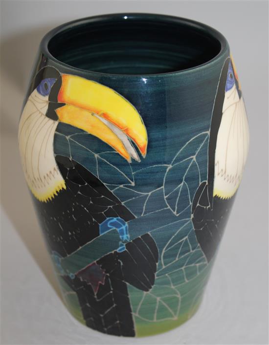 Sally Tuffin for Dennis Chinaworks. A penguin vase and a toucan vase and similar dish, penguin vase 21cm